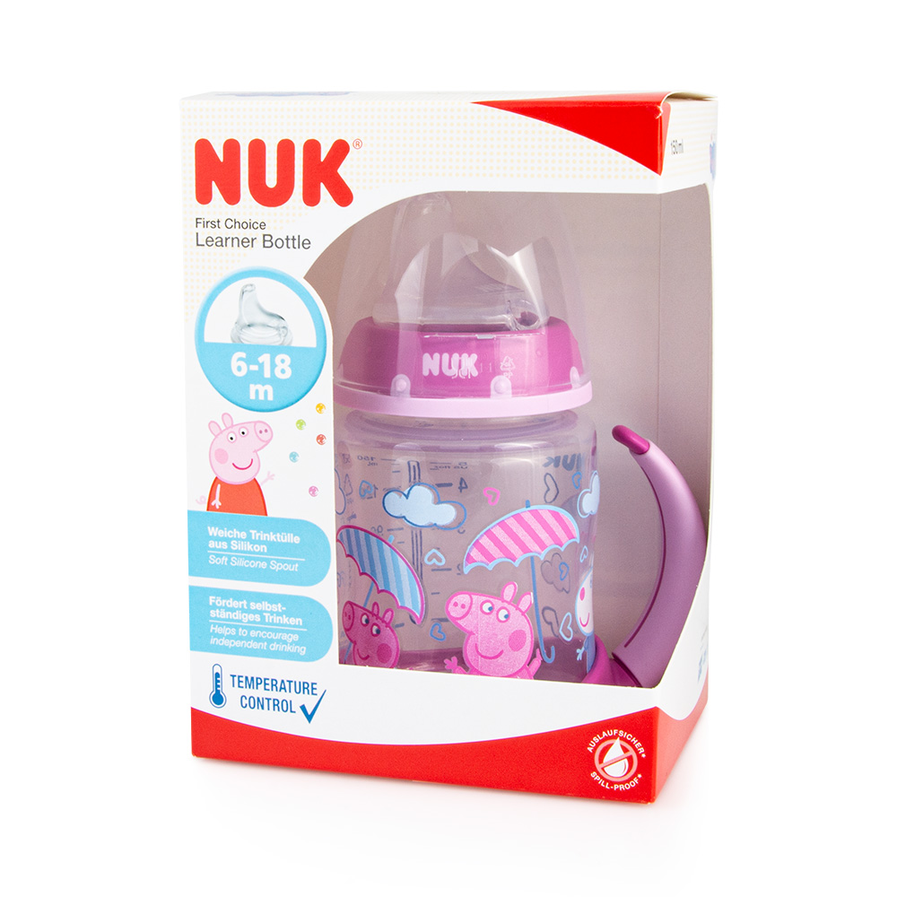 NUK - FIRST CHOICE PEPPA PIG Μπιμπερό Εκπαίδευσης με Δείκτη Ελέγχου Θερμοκρασίας & λαβές 6-18m (ροζ) - 150ml 10215357